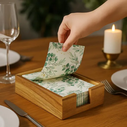 Miniatura 3 de Toallero de madera de acacia para servilletas de baño, bandeja de toalla de mano, soporte plano para servilletas de cóctel para mesa de cocina