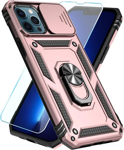 Miniatura 43 de SunStory Funda compatible con iPhone 12 Pro Max con protector de pantalla HD, cubierta de cámara deslizante y soporte de anillo giratorio