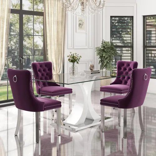Miniatura 52 de Moderno juego de comedor de cristal de lujo para 6, 63 pulgadas, juego de vajilla rectangular minimalista grande para 6, juego de mesa de cocina