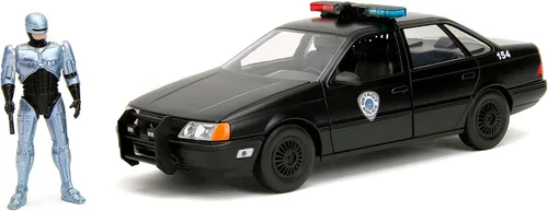 Jada Robocop 35 aniversario 1:24 OCP Ford Taurus - Coche fundido a presión y figura de Robocop de 2.75 pulgadas, juguetes para niños y adultos