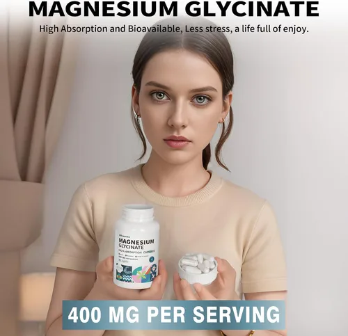 Miniatura 5 de Glicinato de magnesio 400 mg por porción, 100% quelado para una alta absorción, suave para el estómago, sin OMG, 90 cápsulas vegetarianas