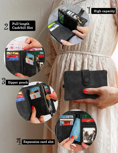 Miniatura 6 de CONISY Billeteras pequeñas de pulsera para mujer, billetera de cuero plegable RFID con ventana de identificación y cremallera Small, Bifold, RFID