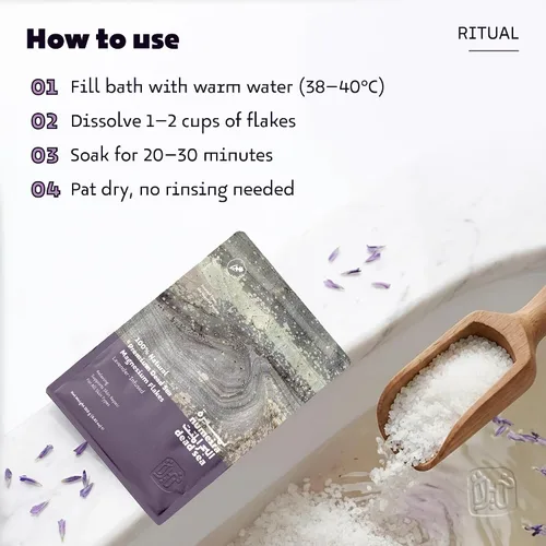 Miniatura 5 de Dead Sea - Juego de baño de escamas de magnesio 100% puro con aceite esencial infundido de lavanda (bolsa de 8.82 onzas)