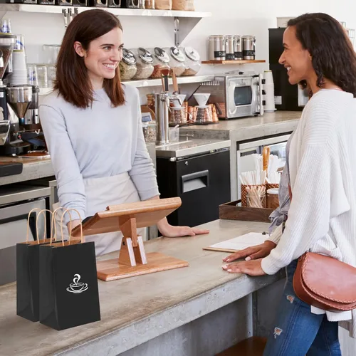 Miniatura 7 de OUTUXED 60 bolsas de regalo de papel negro de 5.25 x 3.2 x 8 pulgadas con asas, pequeñas bolsas de regalo a granel para compras, cumpleaños, bodas