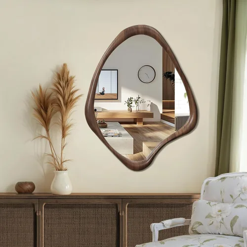 Miniatura 8 de LuxenHome - Espejo de pared asimétrico, 23 x 29 pulgadas, espejo clásico irregular, color marrón, espejos rústicos de granja para baño, espejos