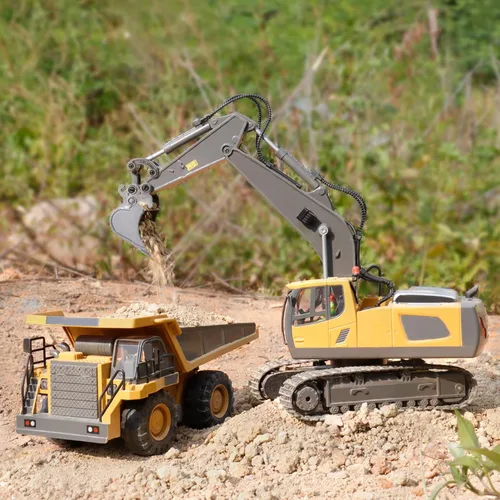 Miniatura 2 de PREPOP Camión volquete RC para niños, camión de construcción a control remoto con cama de metal, luces y sonidos, para niños de 6 a 10 años
