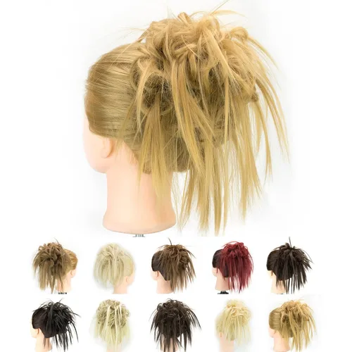 IMISSU 2 piezas de moño de cabello desordenado, extensión de coleteros falsos, ondulados, rizados, para mujeres y niñas (2 unidades rubio ceniza)