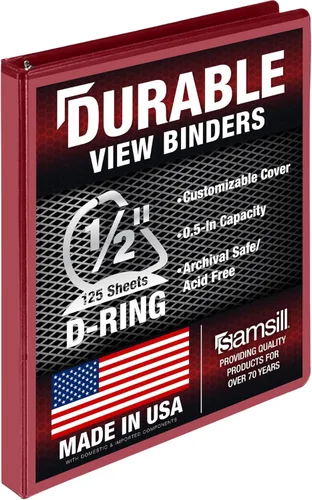 Miniatura 135 de Samsill Carpeta duradera de 1.5 pulgadas, fabricada en los Estados Unidos, carpeta de anillos en D, carpeta transparente personalizable, color rojo