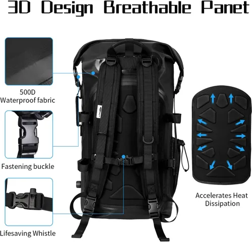 Miniatura 5 de Mochila impermeable para hombres y mujeres – Mochila flotante enrollable para kayak, rafting, canotaje, playa (negro)