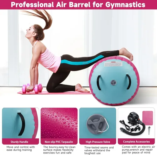 Miniatura 2 de Air Barrel - Barril de Aire Rodillo de Gimnasia para Entrenador de Flic Flac Hacia Atrás, Colchoneta de Aire con Bomba para Entrenamiento de Rosa +