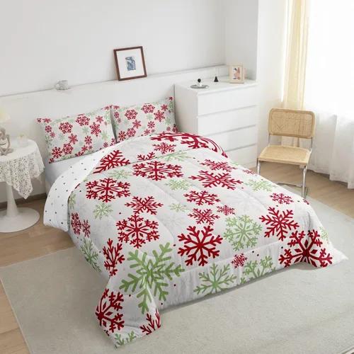 Miniatura 4 de Erosebridal Juego de edredón de Navidad, tamaño individual, relleno de edredón mágico de invierno con copos de nieve para adultos, niños, mujeres