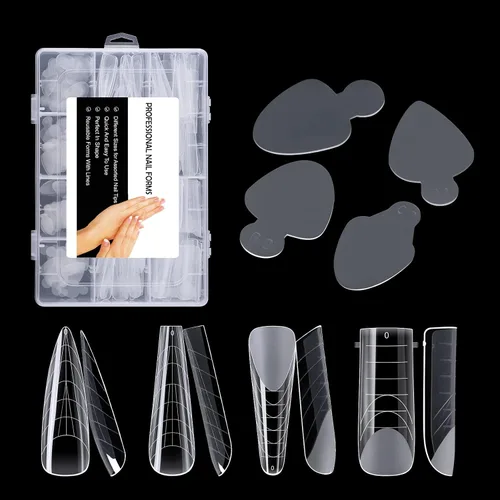 Miniatura 2 de 288 piezas de forma de uñas dobles con adhesivo de silicona francesa, kit de moldes de doble sistema reutilizable para uñas de línea francesa guías