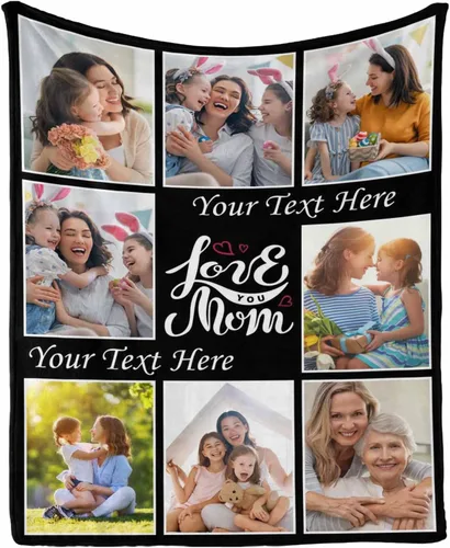 Miniatura 25 de InterestPrint Manta con foto, regalos personalizados para mamá, manta de collage de fotos personalizada para mamá de hija e hijo para cumpleaños