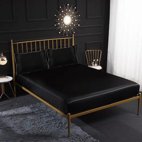 Thmyo Juego de ropa de cama de satén de 3 piezas, sábana bajera ajustable de satén con fundas de almohada, suave, cómoda, hipoalergénica y