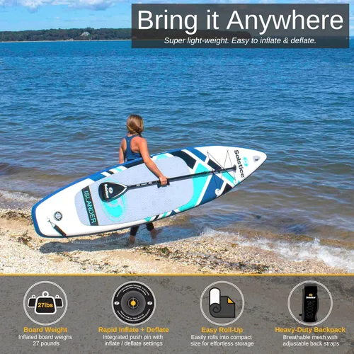 Miniatura 4 de Solstice Watersports Islander - Kit de tabla de remo inflable (11 pies 2 pulgadas x 31 pulgadas x 6 pulgadas), verde azulado, kit isleño