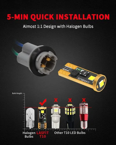 Miniatura 5 de LASFIT 194 Bombilla LED 6000K Blanca, T10 168 2825 W5W Bombillas LED de Reemplazo, Para Luz de Cúpula, Mapa, Luz de Puerta, Luz de Cortesía, Luz