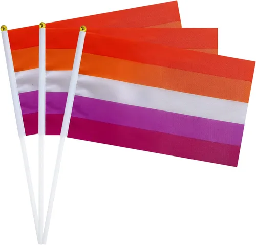 Bandera Lesbiana Pequeña Mini Banderas de Orgullo Lésbico de Mano en Palos para Desfiles Fiestas Festivales Decoraciones Bandera de mano lesbiana