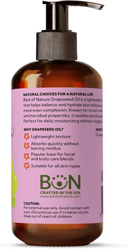 Miniatura 2 de Best of Nature Aceite corporal y masaje de semilla de uva 100% puro, sin perfume, ligero y no graso para cabello, piel, cara y aceite portador