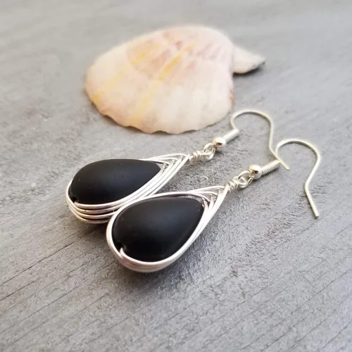 Miniatura 39 de Yinahawaii Handmade Sea Glass Earrings, Hawaiian Jewelry, Wire Braided Earrings Teardrop Earrings, Beach Jewelry Sea Glass Jewelry For Women Cobalt