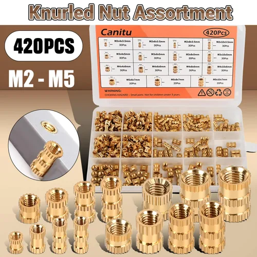 Miniatura 9 de Canitu 420 piezas de insertos roscados, M2 M3 M4 M5 hembra rosca métrica incrustación métrica tuercas surtidas kit surtido de latón inserto de calor