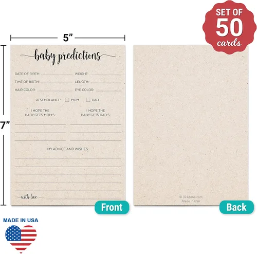 Miniatura 2 de 321Done Tarjetas de consejos y predicciones para baby shower, papel kraft de 5 x 7 pulgadas (juego de 50), fabricado en los Estados Unidos