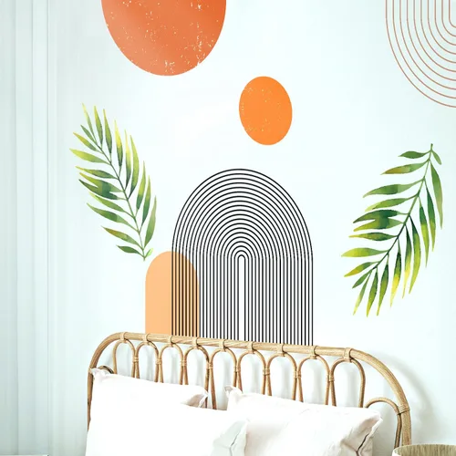 Miniatura 4 de Calcomanías de Pared Bohemias de Mediados de Siglo Modernas Despegar y Pegar, Pegatinas de Vinilo de Pared de Arcos Grandes Sol, Hojas Plantas