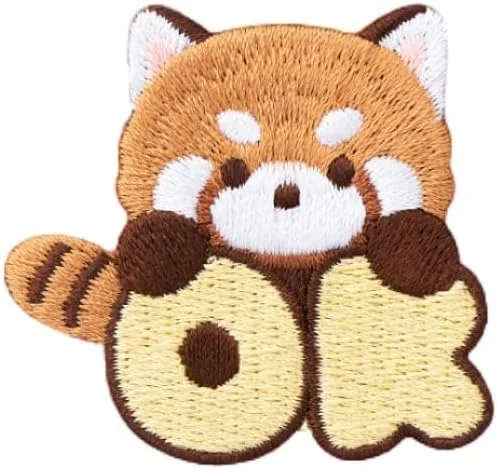 Miniatura 12 de Parche bordado de panda rojo de dibujos animados, autoadhesivas, parches de mapache pequeño, calcomanías de tela para bordar sin costura para ropa