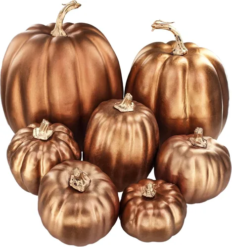 Miniatura 12 de 7 piezas de calabazas artificiales de otoño de tamaños variados, calabazas de cosecha, calabazas de espuma sintética para la temporada de otoño