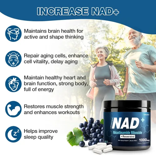 Miniatura 5 de Suplemento NAD+ de 1000mg - Ribósido de nicotinamida (NR) y resveratrol, NAD liposomal de ingredientes orgánicos puros para mujeres y hombres