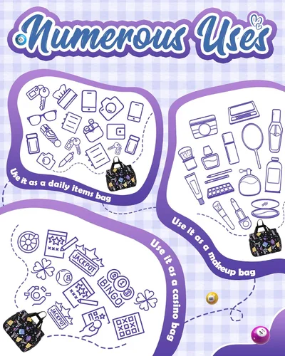 Miniatura 6 de Bolsa de Bingo con Bolsillos para Marcadores Casino Accesorios de Juego de Bingo para Adultos Mayores Negro