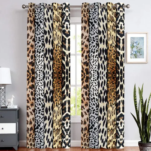 Miniatura 65 de Cortina opaca con estampado de animales salvajes, para oscurecer la habitación, con aislamiento térmico, con ojales para sala, comedor, dormitorio