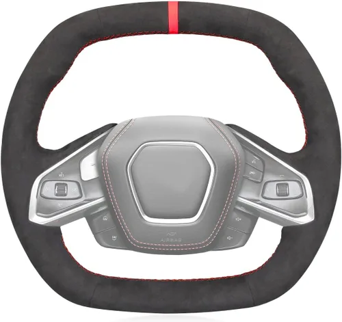 Miniatura 13 de MEWANT Funda para volante de automóvil de piel auténtica y gamuza cosida a mano para Chevrolet Stingray Z06 Corvette (C8) 2020-2022
