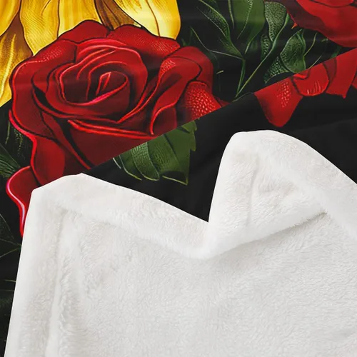 Miniatura 4 de Manfei Manta de girasol amarillo, manta de cama con rosas rojas para decoración de habitación de niños y niñas, manta floral de hojas verdes