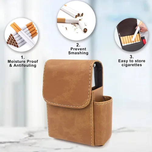Miniatura 2 de Boshiho Caja de cigarrillos de cuero de la PU con encendedor titular bolsa de tabaco el mejor regalo para hombres mujeres (marrón)