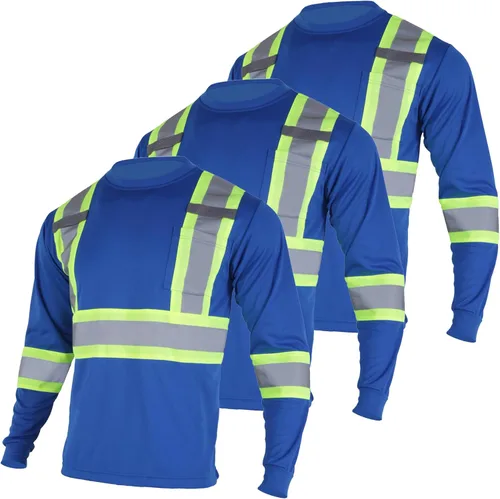 VENDACE Camiseta de Seguridad Reflectante de Alta Visibilidad 3 Paquetes Hi Vis Camisa de Trabajo de Construcción de Manga Larga