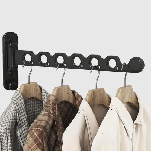 Perchero plegable para colgar ropa de pared, gancho plegable para interiores, para lavandería, dormitorio, estantes plegables perfectos para Negro
