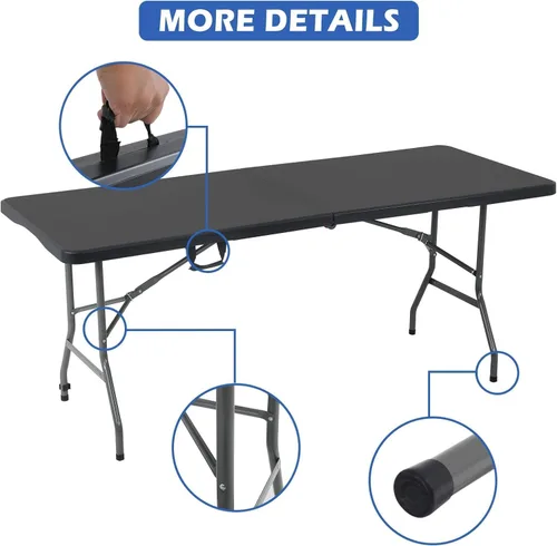 Miniatura 5 de HKLGorg Mesa Plegable, Mesa de Utilidad de Plástico Resistente Plegable para Interior y Exterior, Mesa de Fiesta y Comedor Fácil de Montar con Negro