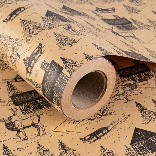 Miniatura 8 de RUSPEPA - Papel de envolver de Navidad, rollo jumbo de papel kraft - diseño de animales navideños para envolver regalos de fiestas - 30 pulgadas x