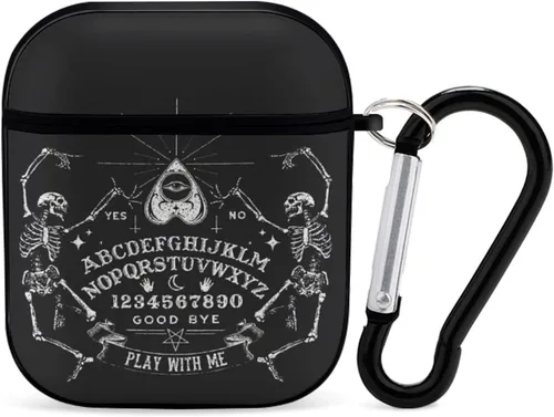 Funda de esqueleto vintage con diseño mágico Ouija negro compatible con Airpods 1 y 2 con llavero para auriculares, unisex, a prueba de golpes,