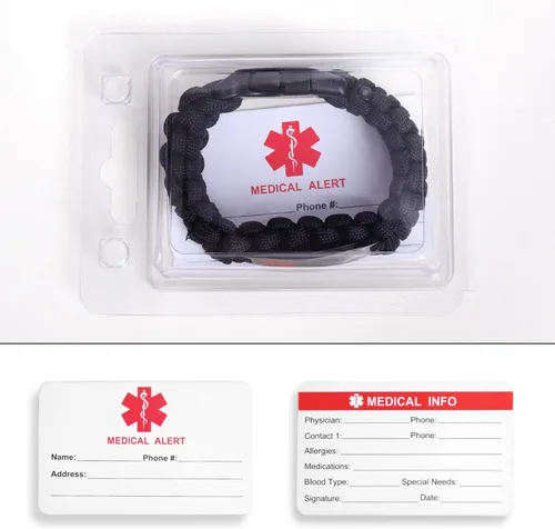 Miniatura 69 de Pulsera de alerta médica Paracord para hombres y mujeres Pulsera de identificación médica de acero inoxidable con hebillas de liberación lateral