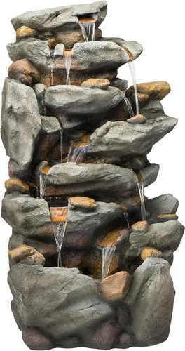 Miniatura 12 de Alpine Corporation fuente de piso de roca de 4 niveles para exterior de 31" de altura, cascada con luces LED blancas frías, gris
