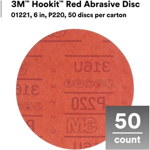 Miniatura 3 de 3M Hookit - P80D, disco de arena abrasiva, rojo, 6 pulgadas., Grado: P220, Rojo