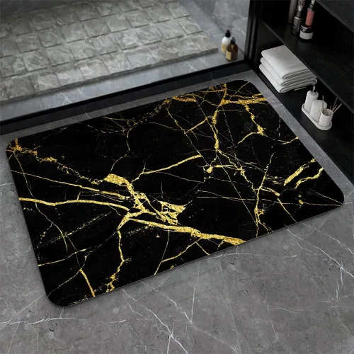 Miniatura 27 de Tapete de baño de tierra de diatomeas, arte abstracto, sol dorado, antideslizante, volumen súper absorbente, de secado rápido para baño, cocina