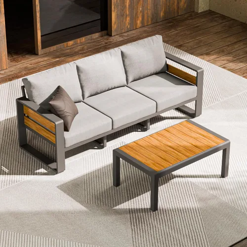 Miniatura 27 de ZANDOR Juego de muebles de aluminio para patio al aire libre, 4 piezas de metal moderno, sofá seccional para conversación al aire libre con mesa
