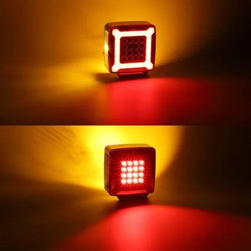 Miniatura 8 de Partsam Par de Luces de Señal de Giro de Guardabarros de Pedestal Cuadrado de Doble Cara Halo Resplandeciente Triple Stud, Ámbar/Rojo Cuadrado 47