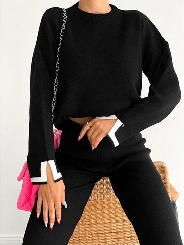Miniatura 8 de Yidarer Conjunto de 2 piezas de punto para mujer, suéter de manga larga, pantalones de pierna ancha, conjunto de ropa deportiva