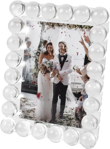 Marco de fotos de cristal transparente de 5 x 7 pulgadas, marco de fotos con 24 bolas de alta calidad, perfecto para oficina, hogar y decoración de