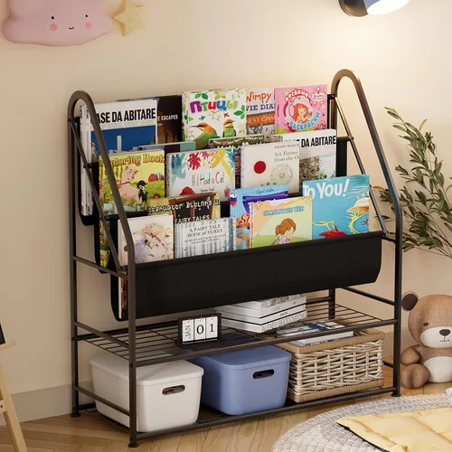 aboxoo Estantería independiente para niños, para sala de estar, estantes de libros de 32 pulgadas con 4 bolsillos profundos, organizador de libros