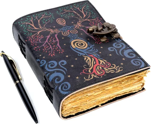 Miniatura 10 de Book of Spells - Diario encuadernado en cuero con papel de borde irregular, grimorio, diario impreso del Tercer Ojo, suministros de brujería