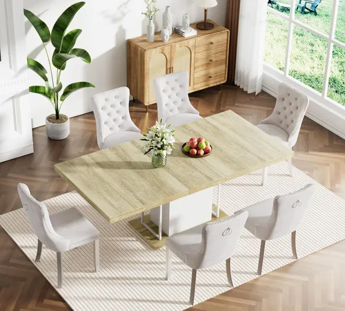 Miniatura 118 de Juego de mesa de comedor extensible marrón de 63 a 78.74 pulgadas para 4, juego de mesa de comedor de 5 piezas con 4 sillas, mesa de cocina